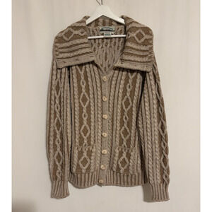 Aran Crafts Cardigan Mens Small Ireland Merino Wool Fishermen Cable Knit Button
